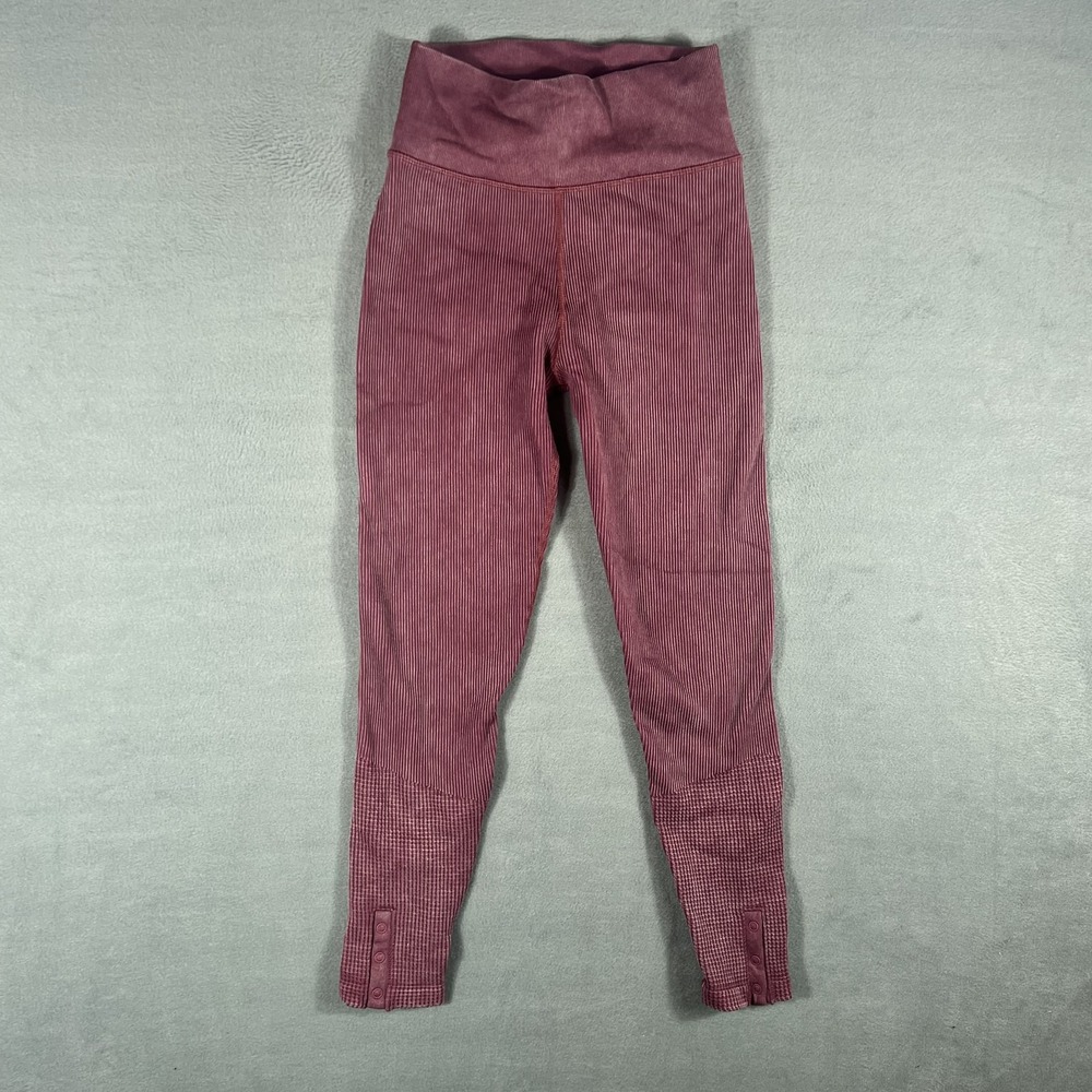 OFFLINE by Aerie Ribbed Leggings Women's S Washed Maroon High Rise Ankle Buttons